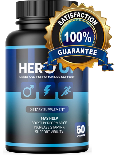 HeroUP supplement bottle and guarantee visual